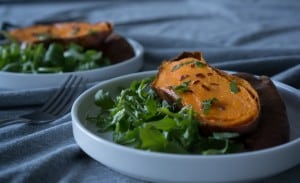 Slow Roasted Sticky Sweet Potatoes Plate and Fork
