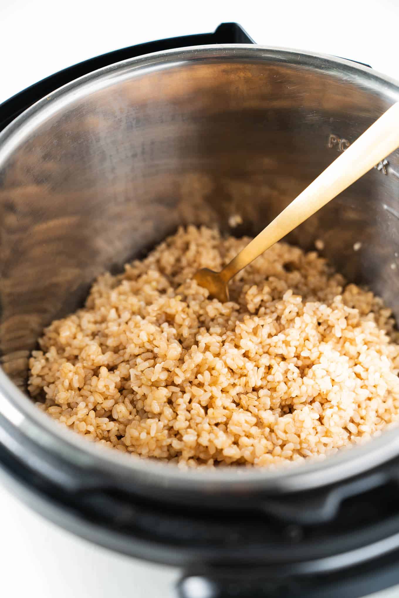 Instant Pot Brown Rice Fluffed with Fork